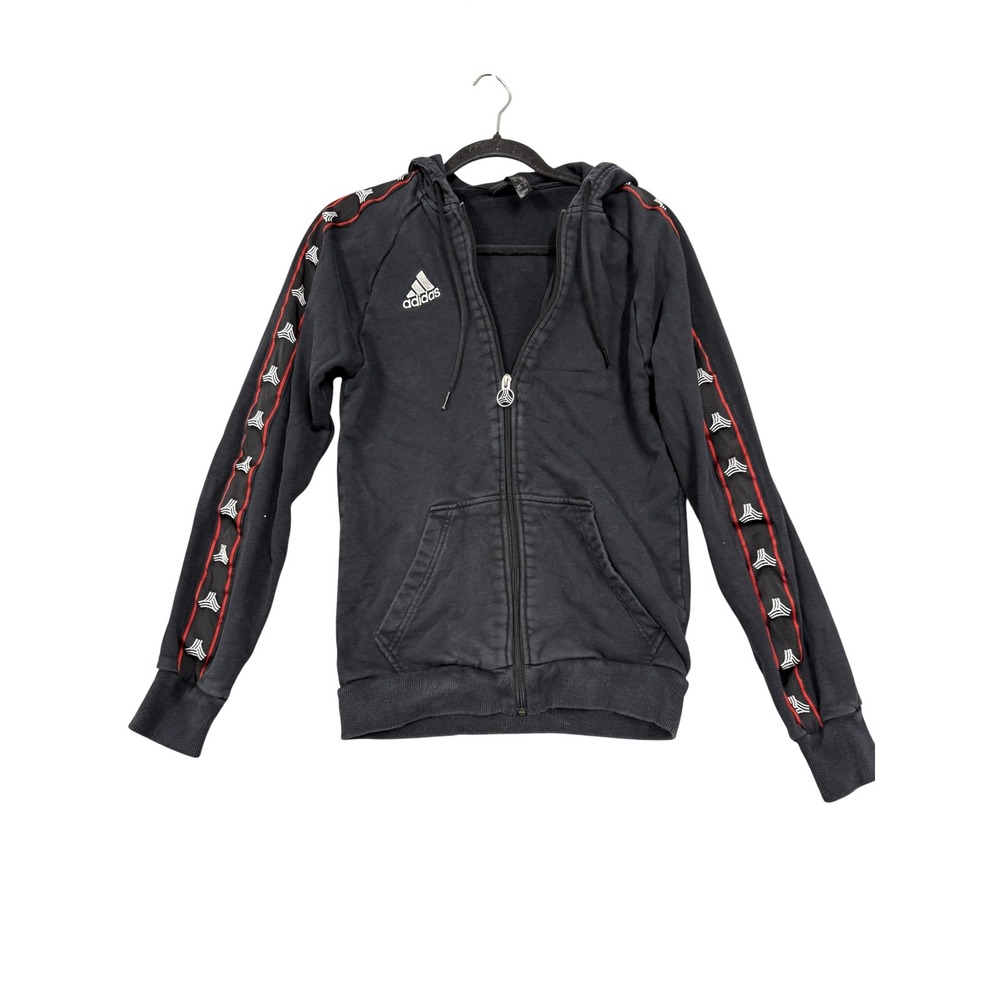Adidas Hoodie Mens XS Black Full Zip Sleeve Tape Logo Graphic Sweatshirt DP2721‎